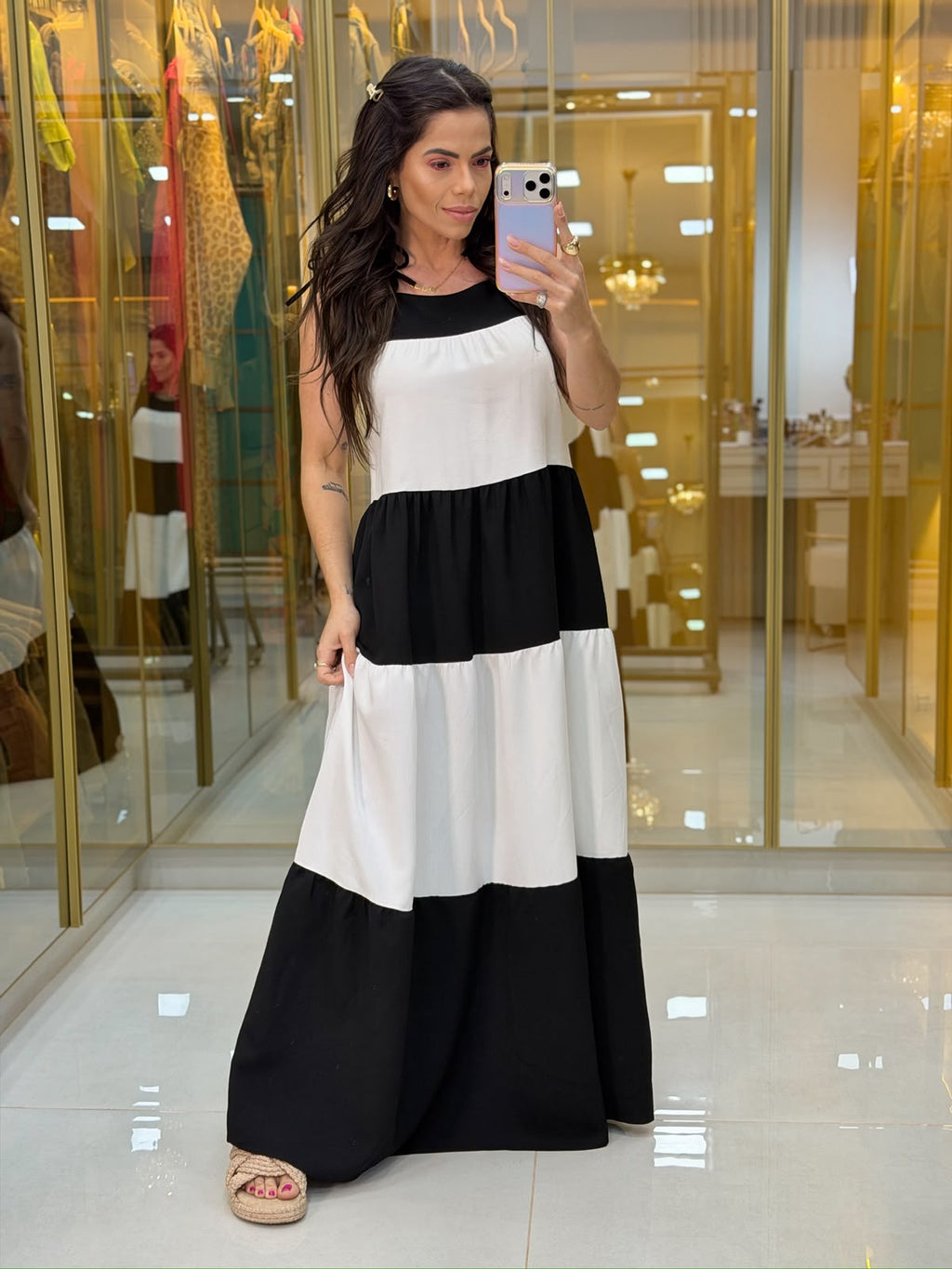 Vestido Eliara Listrado Preto (Cópia)