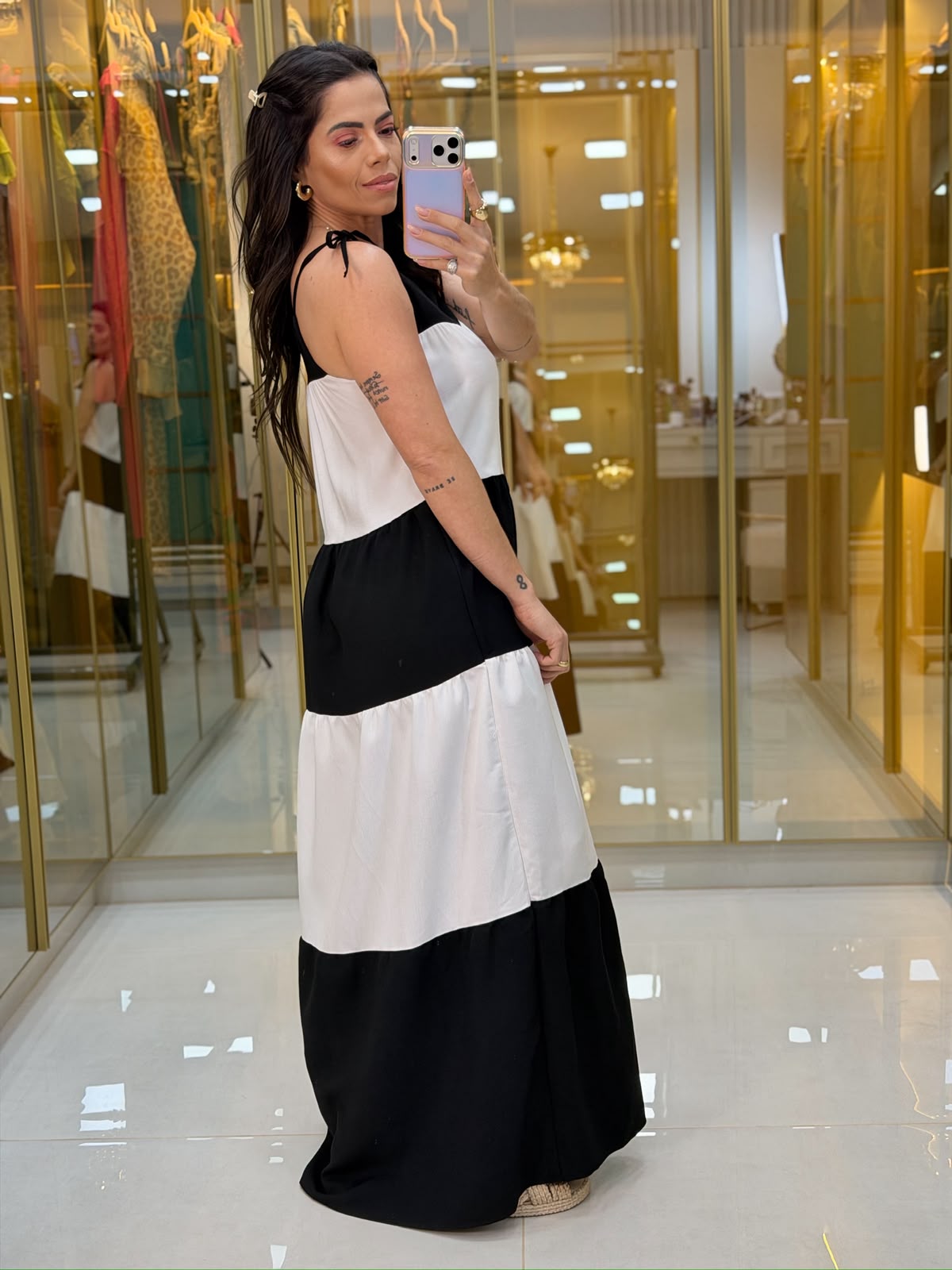 Vestido Eliara Listrado Preto (Cópia)